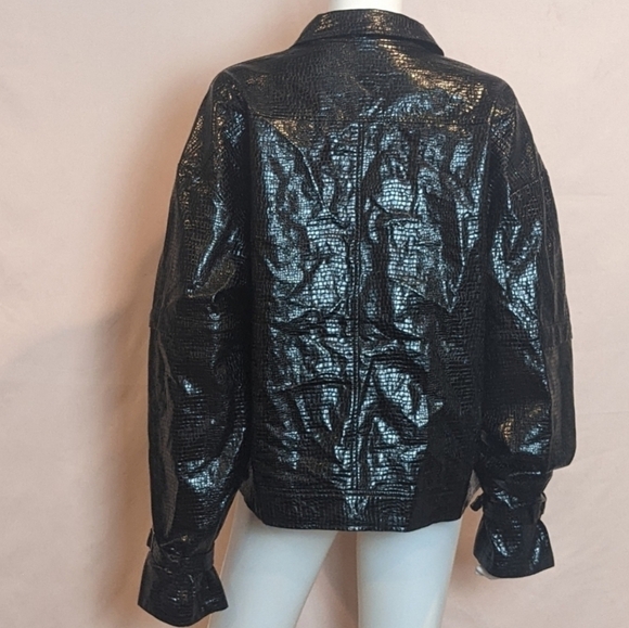 La Ville Black Faux Leather Button Up Croc Texture Jacket size XL - Picture 3 of 6